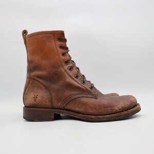 Frye Veronica Lace-Up Combat Boots Women's Size 8.5 B Distressed Brown Leather